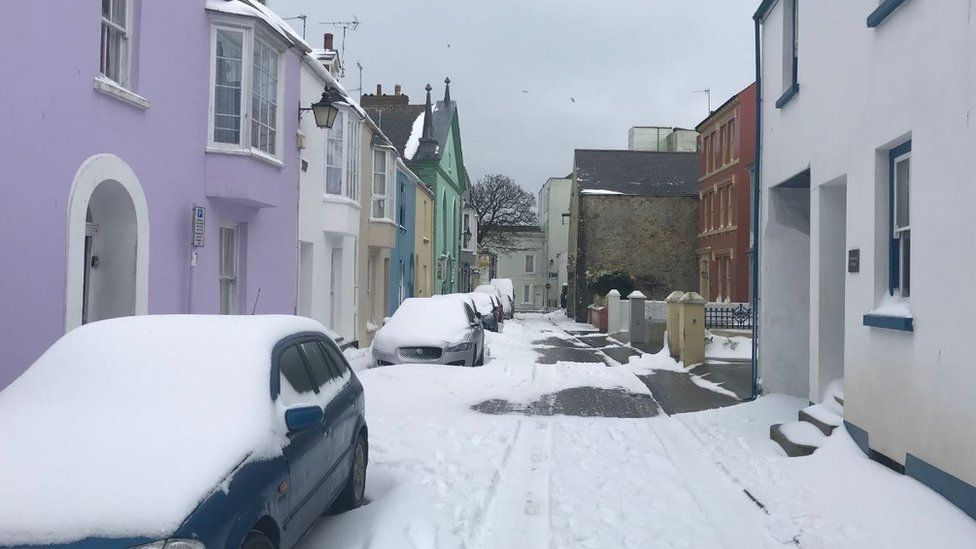 Many parts of south west Wales escaped the worst of the snow but this was the scene in Tenby