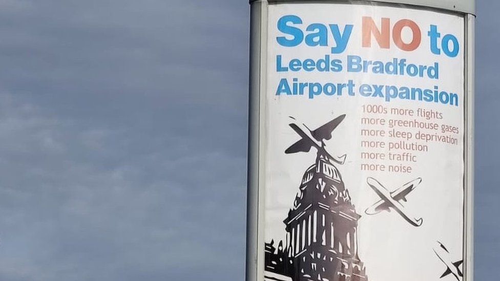 A poster opposing the expansion at Leeds Bradford Airport