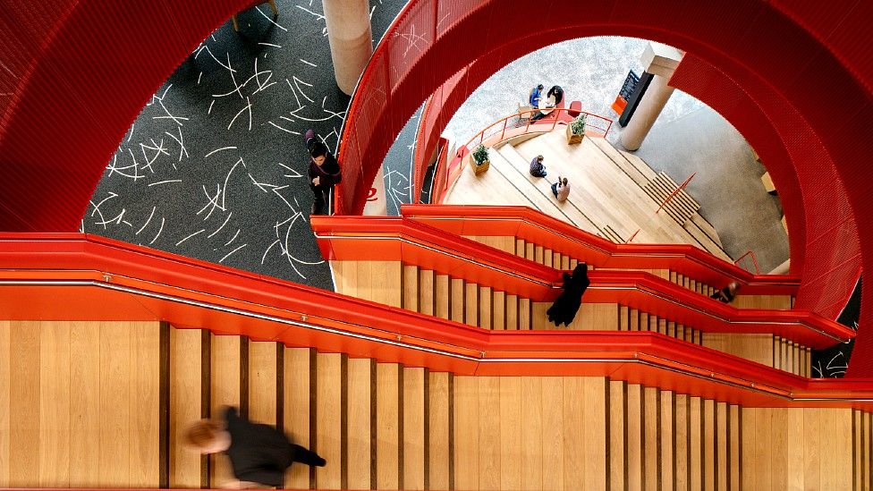 Looking down from top floor of Spark building