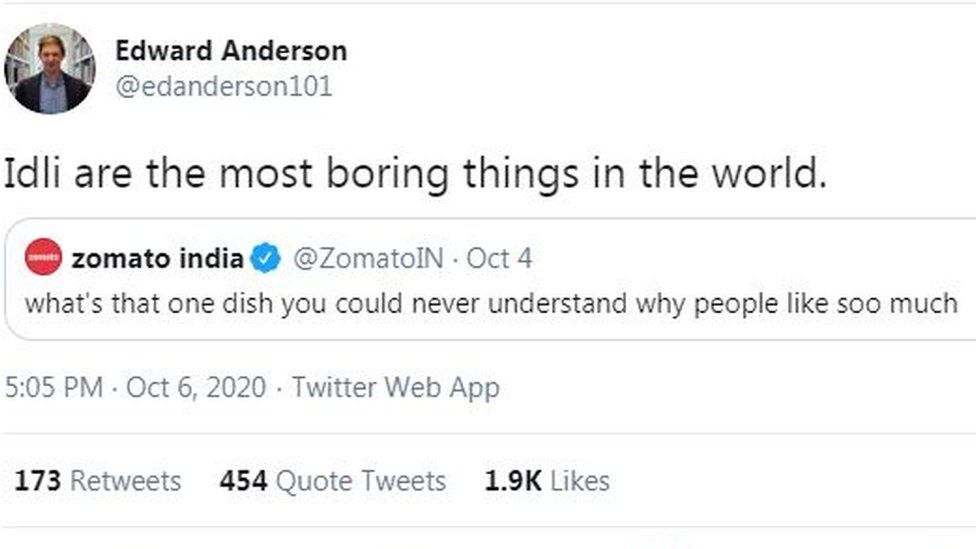 Edward Anderson: Idli are the most boring things in the world