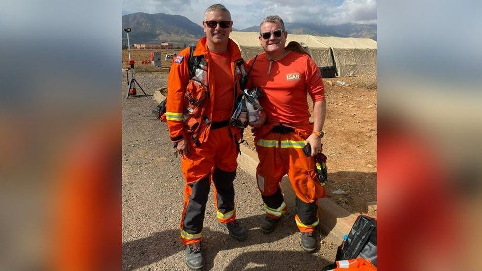Steve Willatt and Chris Geary from Leicestershire Fire and Rescue Service in Morocco