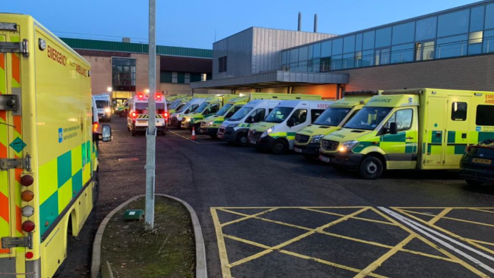 Ambulances queued outside Antrim Area Hospital