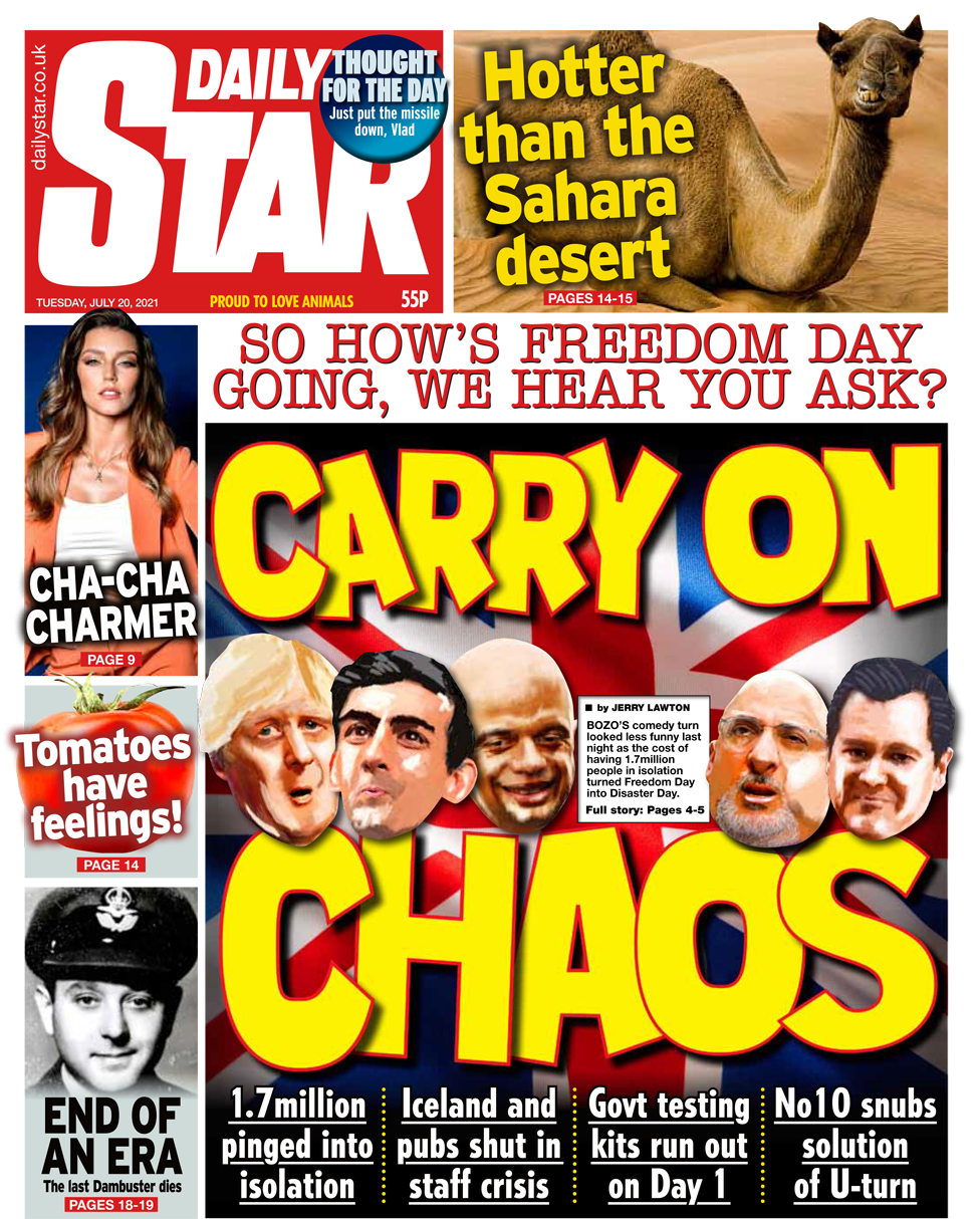 Daily Star front page 20/07/21