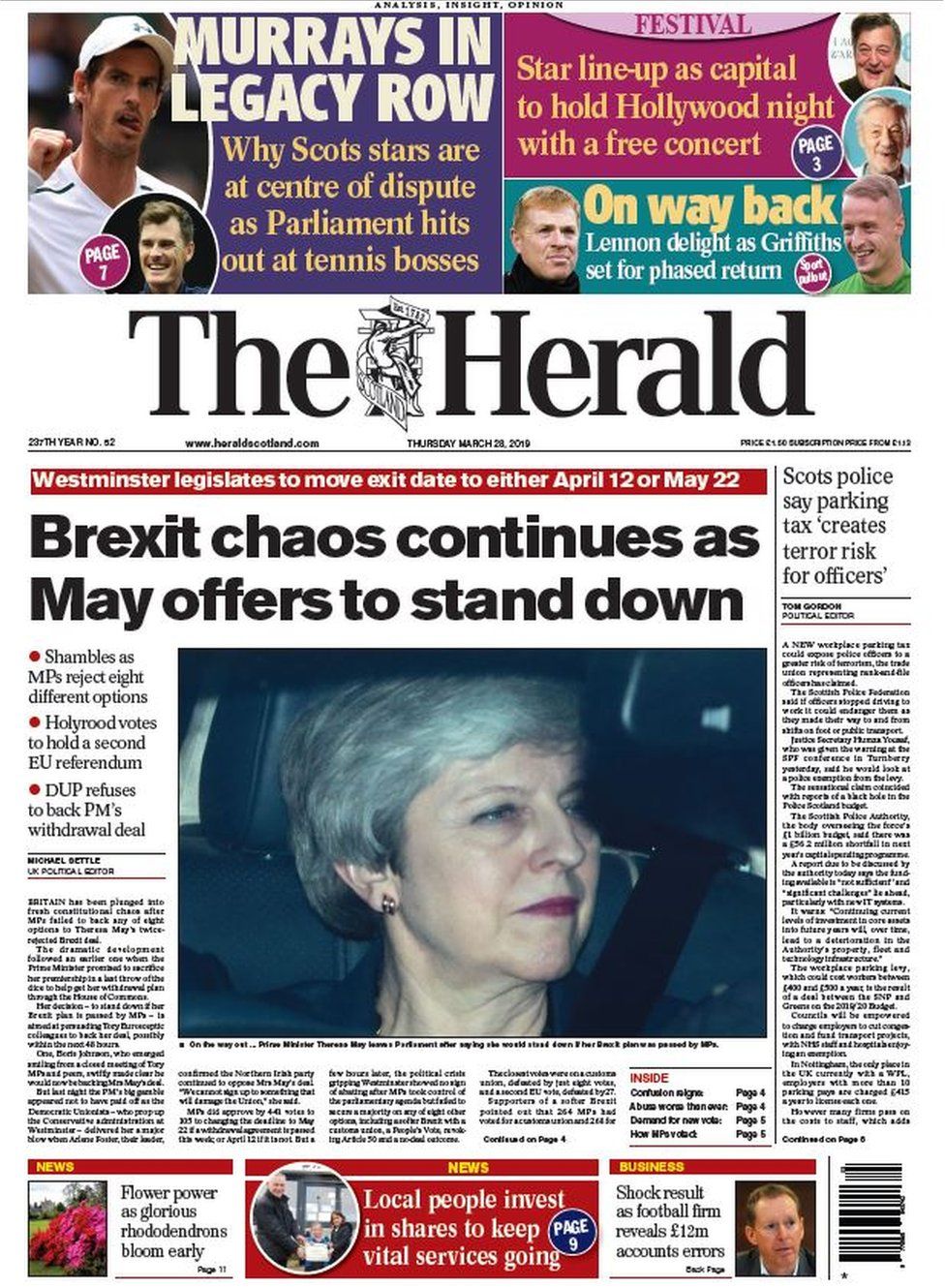 Scotland's papers: May vows to quit and McLeish 'faces sack' - BBC News