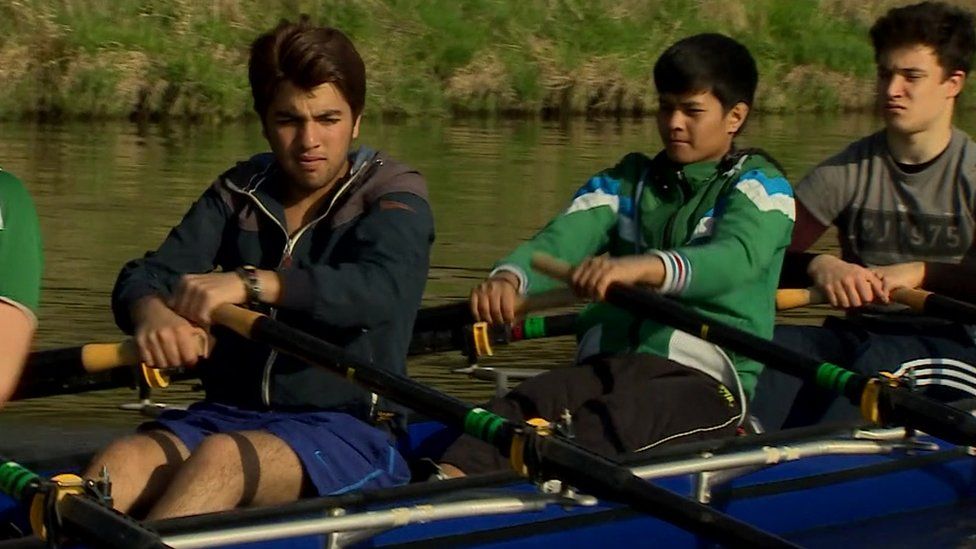 Afghan boys rowing in Germany