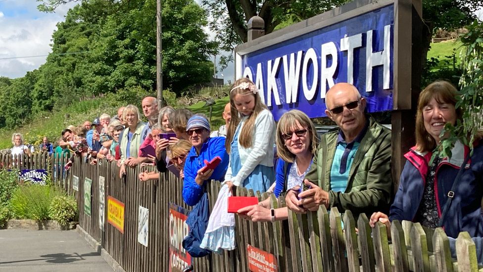 Fans at the Railway Children Return premiere at Oakworth station