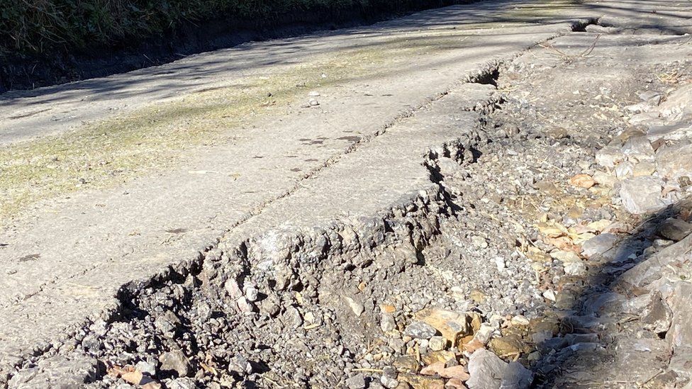 Pothole on a rural road in south Wiltshire