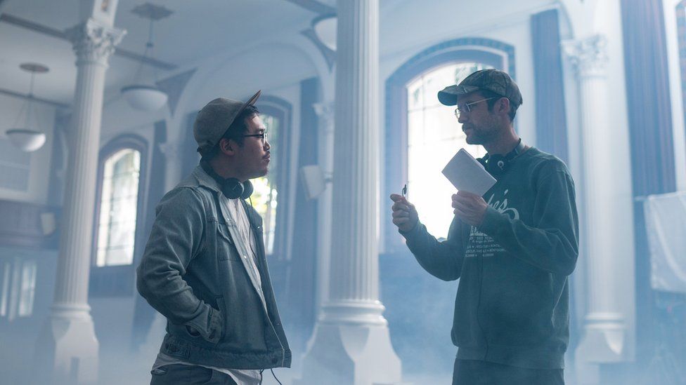 Directors Daniel Kwan and Daniel Scheinert on the set of Everything Everywhere All at Once