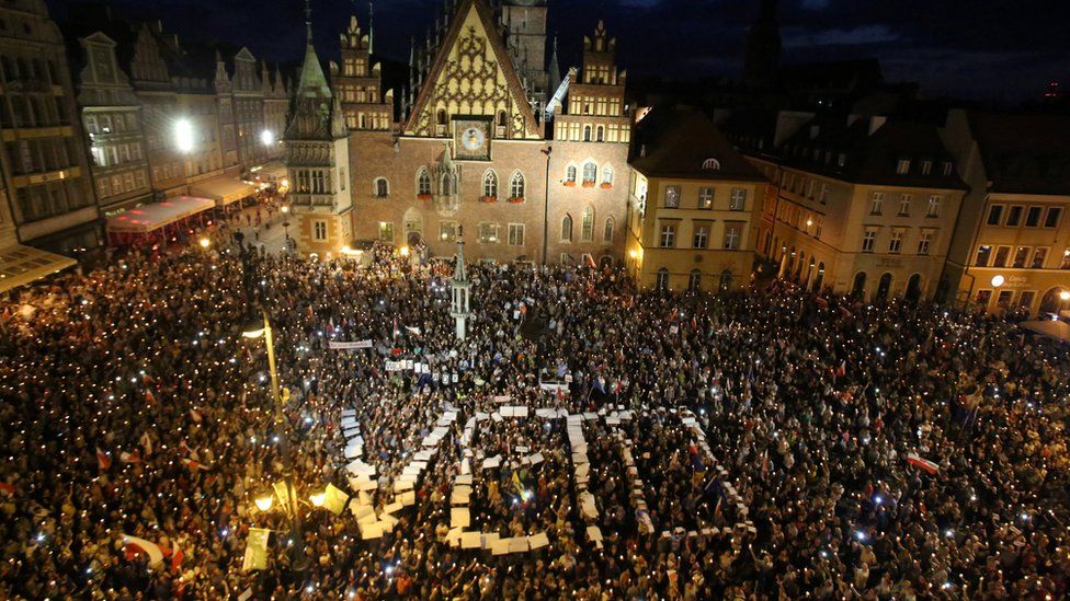 Protesters in Warsaw, Poland