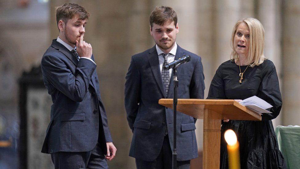 Harry Gration's widow Helen with sons Harrison (right) and Harvey (left)