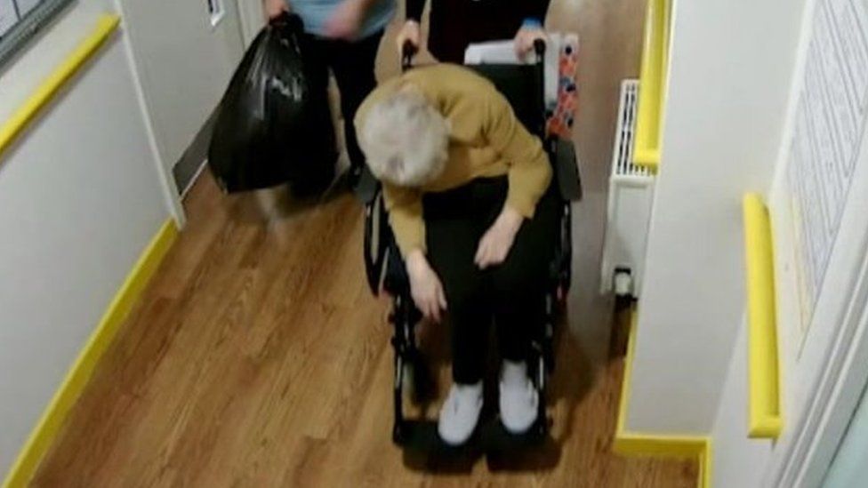 Peggy Copeman in a wheelchair