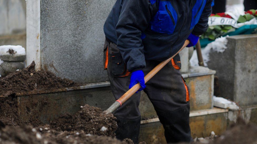 Man digging grave