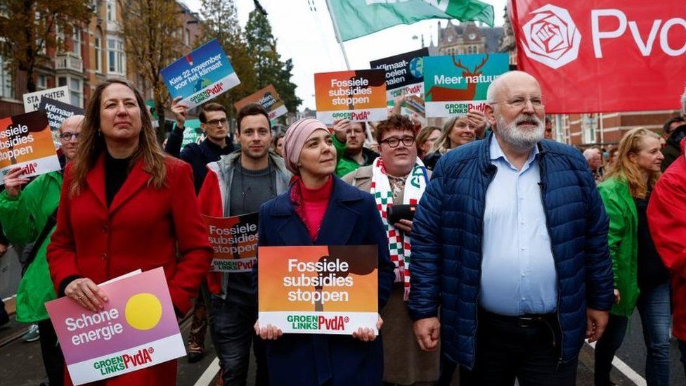 The leading candidate of the Dutch Labour Party, Frans Timmermans attends The March for Climate and Justice to demand political change before the elections in Amsterdam