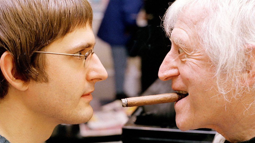 Louis Theroux facing Jimmy Savile