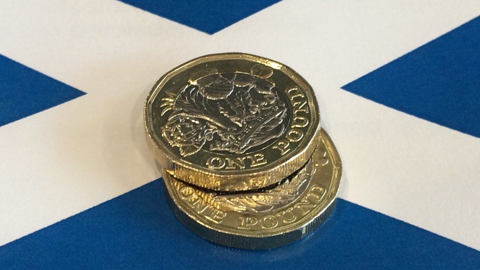 pound coins on a Saltire