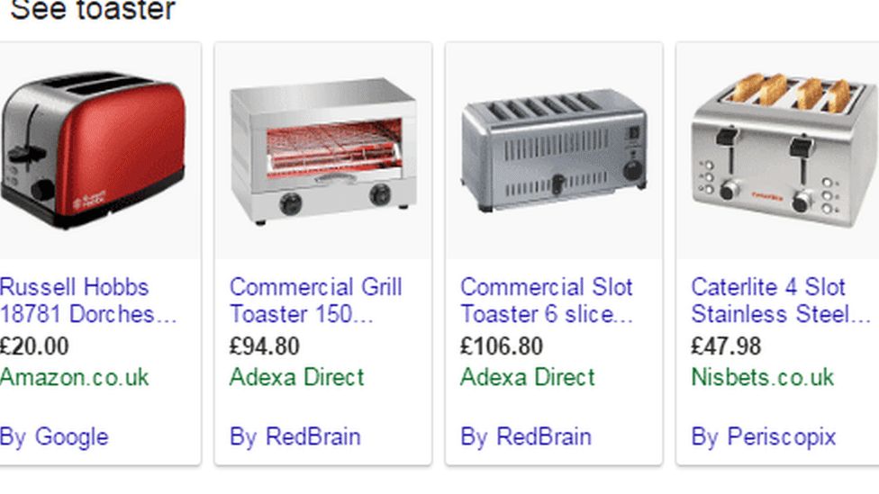 Search for toaster on Google