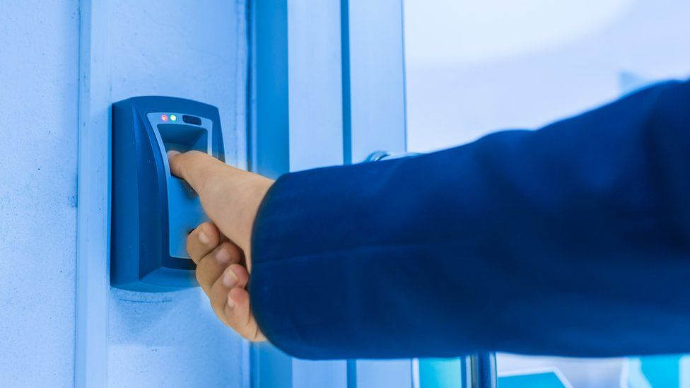 A fingerprint reader in a secure building