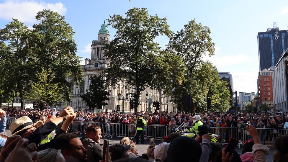Hundreds gathered to welcome King Charles III at Belfast City Hall