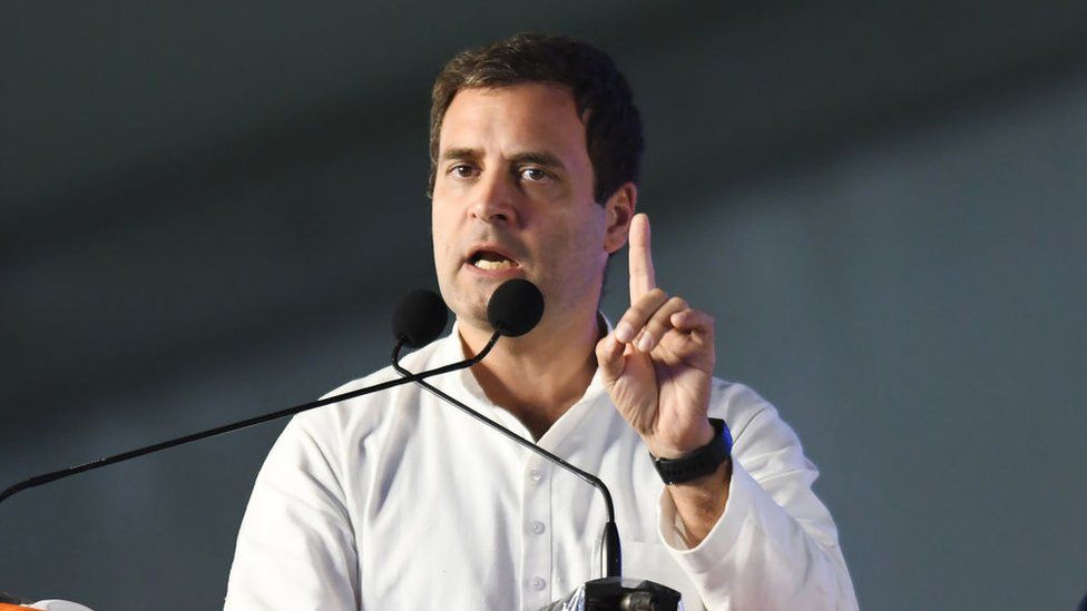 Rahul Gandhi addresses a public meeting in 2018 at Medchal some 30 kms from Hyderabad on November 23, 2018