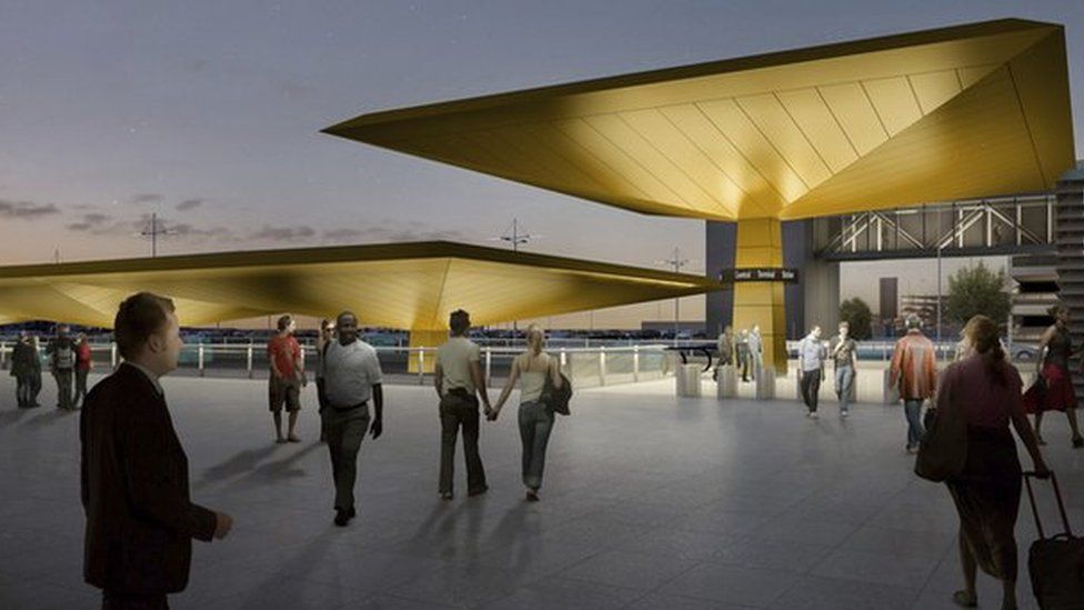 Artist's impression of the new rail link at Luton Airport.