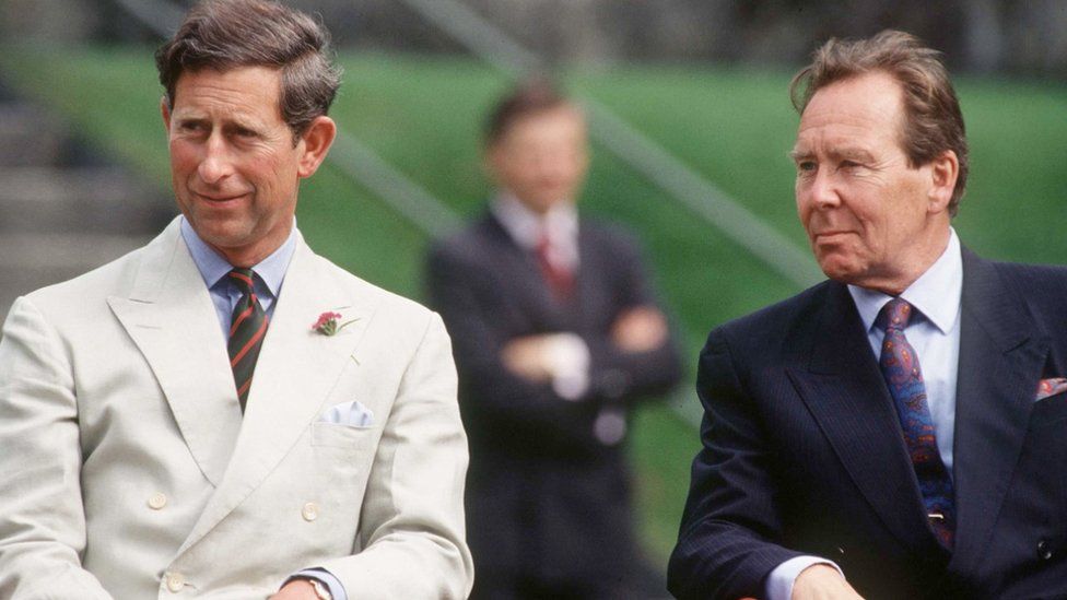 Prince Charles and Antony, Earl Of Snowdon, during a garden party at Caernarfon Castle in honour of the 25th anniversary of the investiture