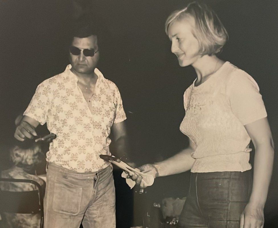Syed and Giuseppina Haider at a barbecue in the 1970s in Thorpe Lea