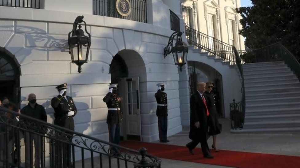 Donald and Melania Trump leave the White House