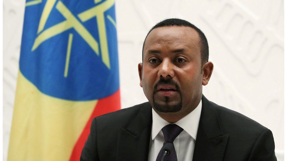 Abiy Ahmed speaking at a news conference in Addis Ababa in August 2019