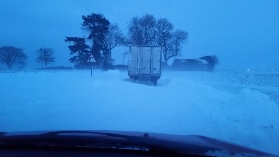 Lorry stuck in snow