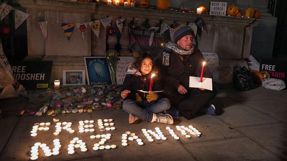 2021: Nazanin Zaghari-Ratcliffe's family protesting in Whitehall