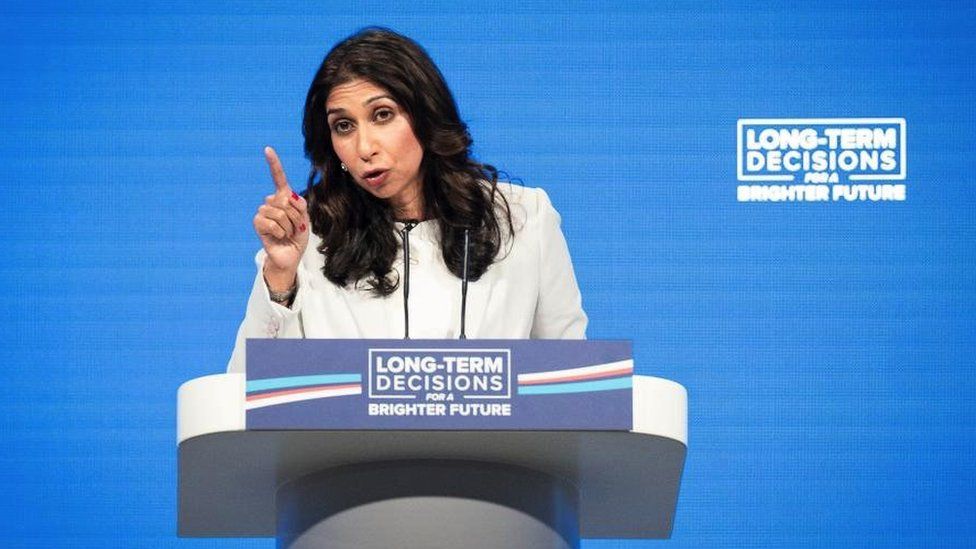 Suella Braverman at the Tory party conference in 2023