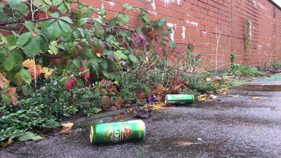 Discarded alcohol can in Pill Newport