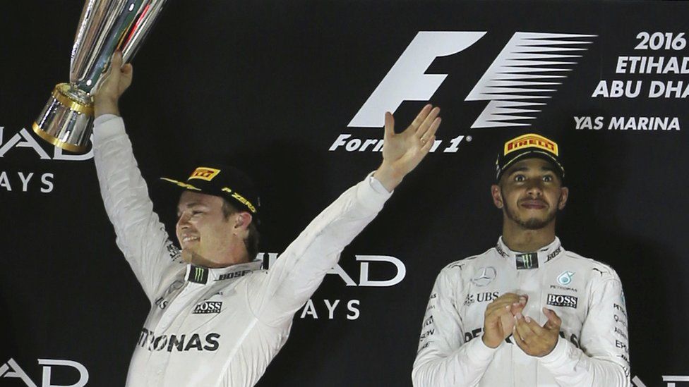 Nico Rosberg and Lewis Hamilton after the Grand Prix in Abu Dhabi, 27 November 2016