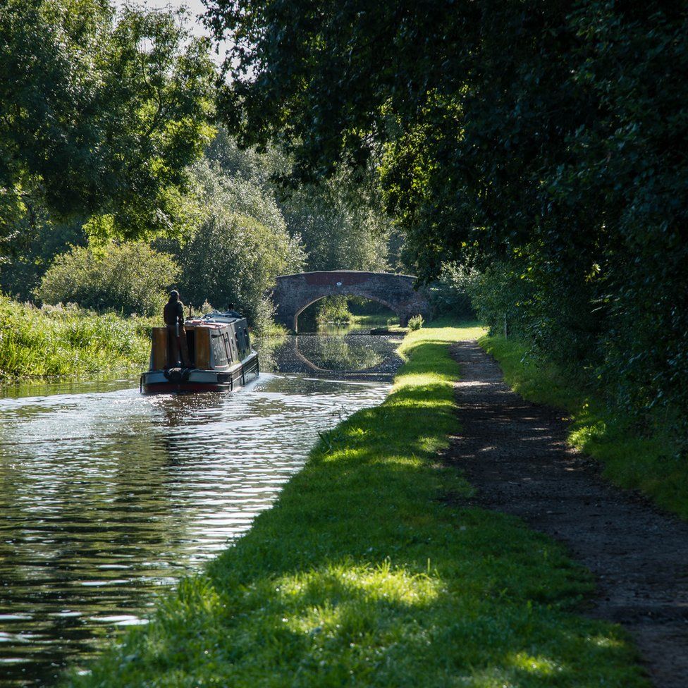 A canal boat on water