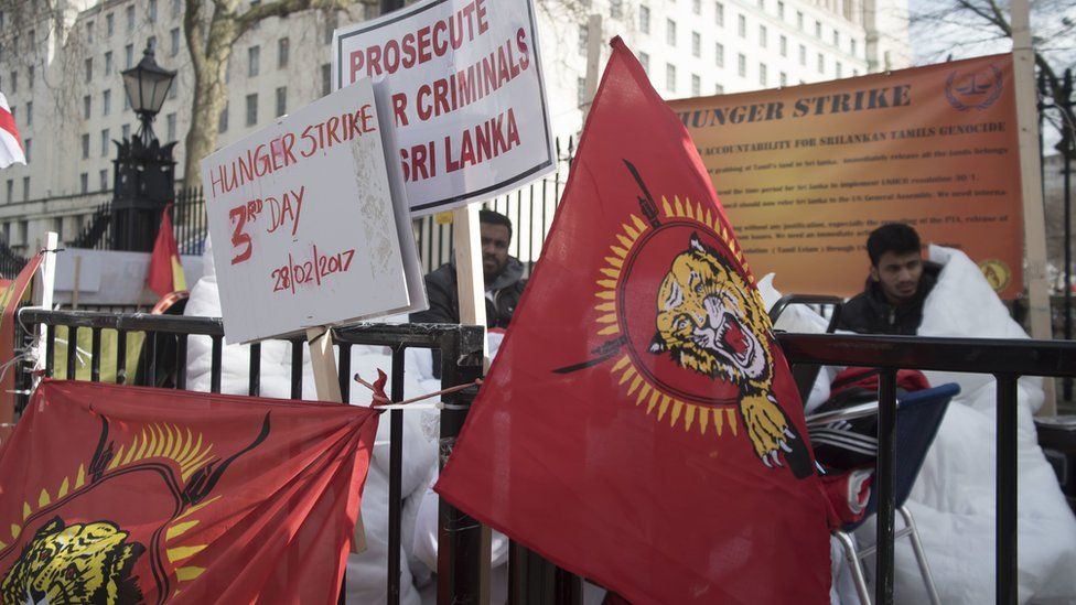Tamil demonstrators in London protest against the Sri Lankan government
