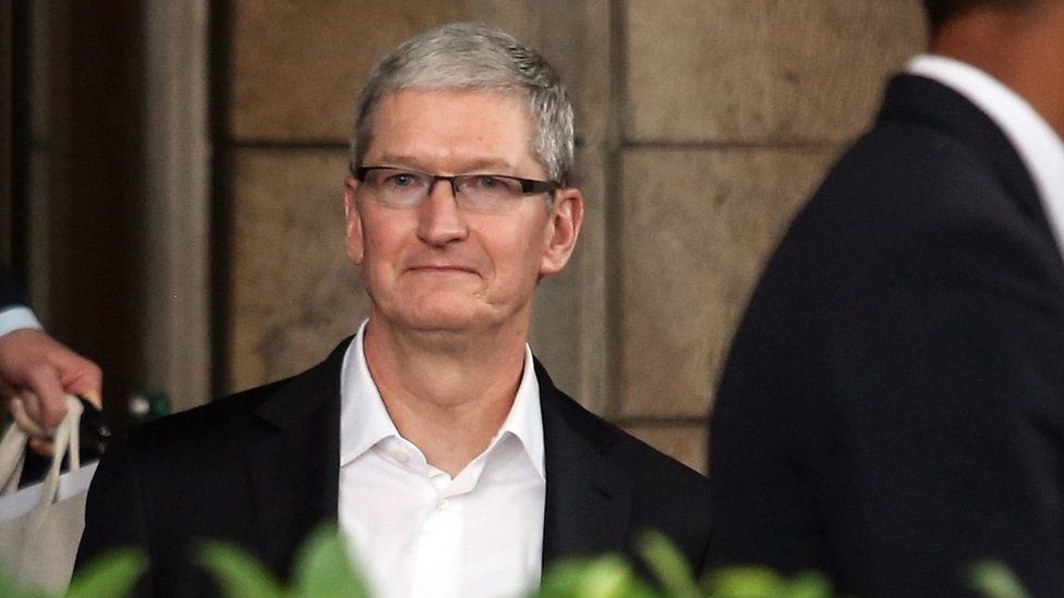 Apple Chief Executive Officer Tim Cook leaves the city hotel in Mumbai, on the first day of his visit to India, 18 May 2016. According to reports Tim Cook is on a four day visit to India during which he will meet with Prime Minister Narendra Modi, Tata Group Chairman Cyrus Mistry and Indian film actor, Shah Rukh Khan.