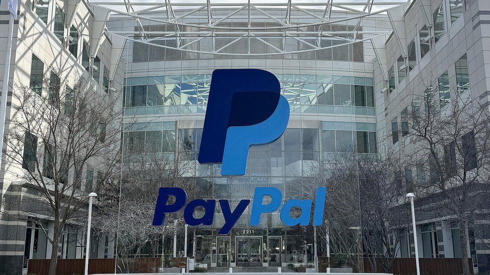 A PayPal sign is seen at its headquarters.