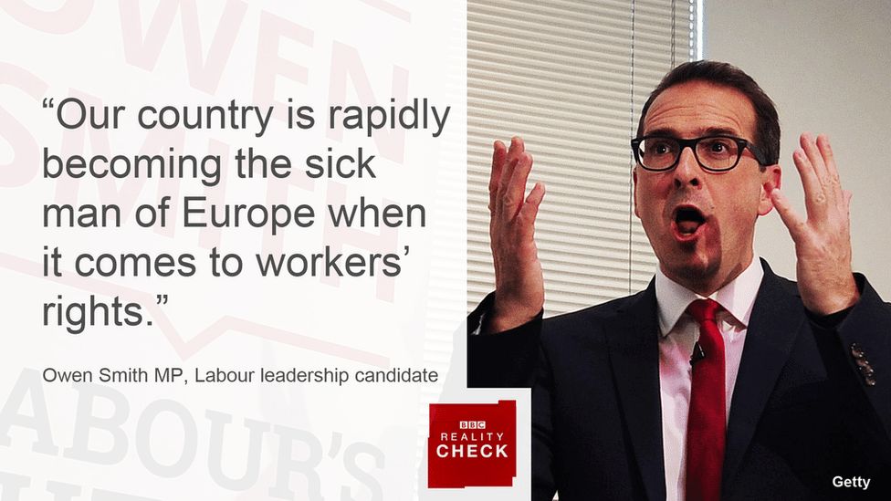 Owen Smith saying: Our country is rapidly becoming the sick man of Europe when it comes to workers' rights.