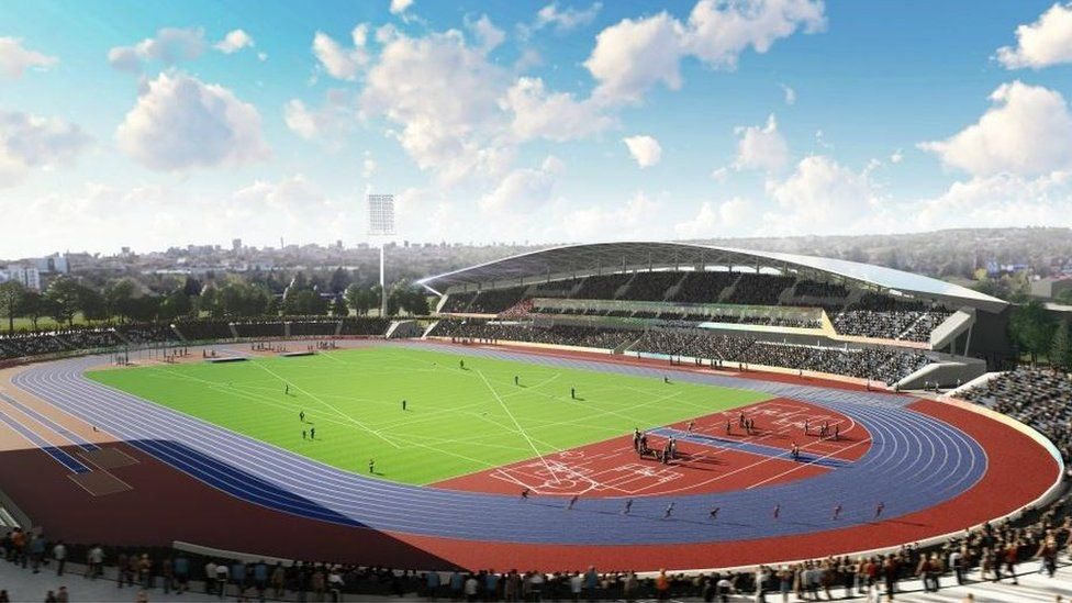 An artist's impression of the inside of the revamped Alexander Stadium