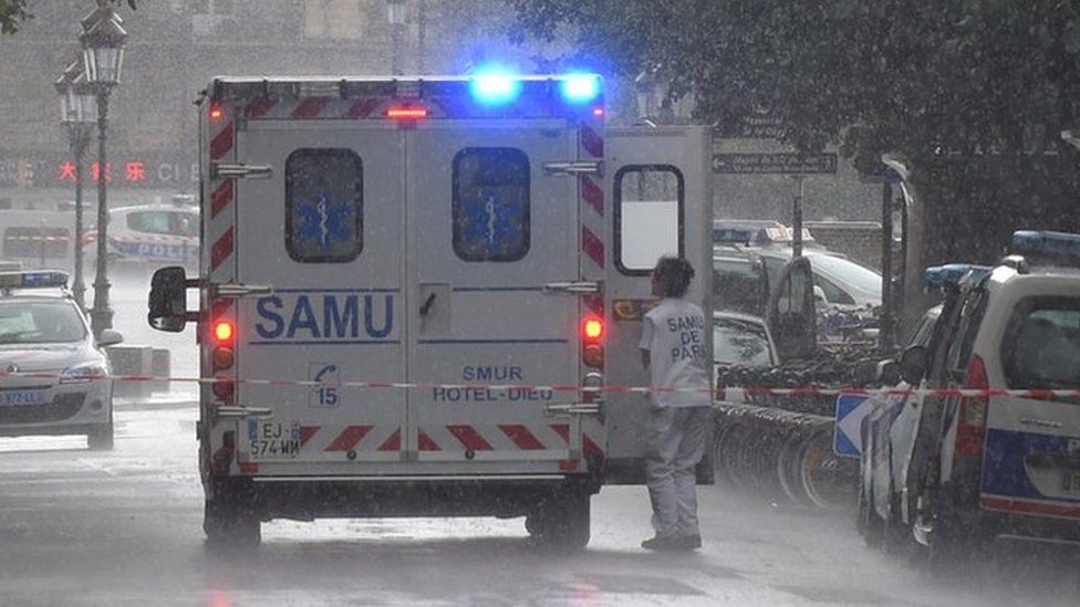 An ambulance waits in the street in Paris on 6 June 2017 in Paris
