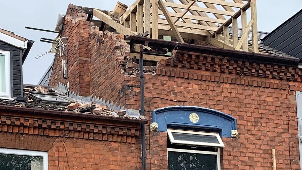 Partially collapsed house in Heeley Road