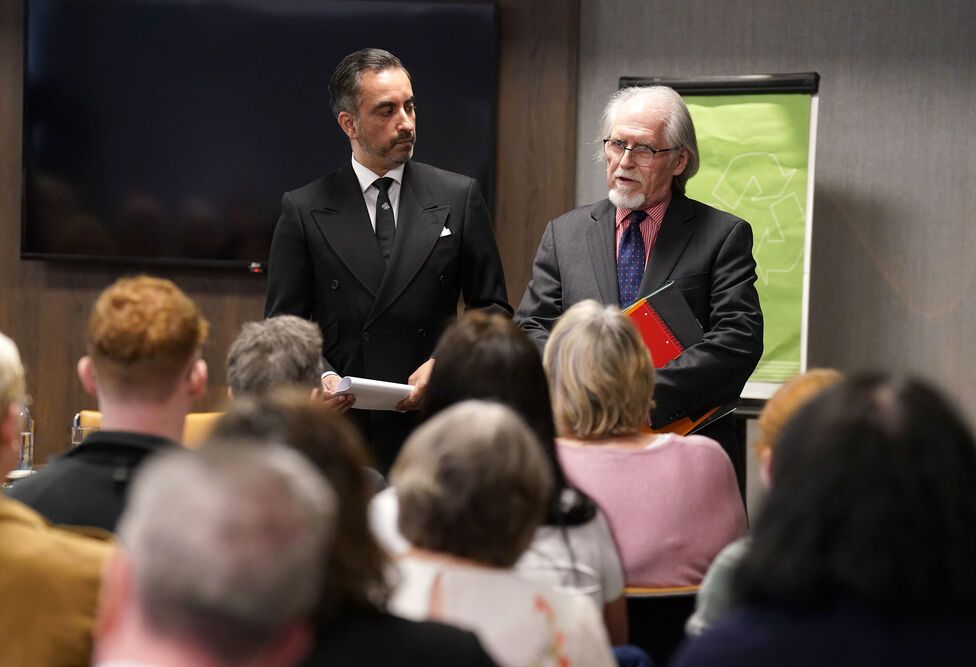 Members of the 'Scottish Covid Bereaved' group are introduced by solicitor Aamer Anwar to Stuart Gale KC at Hilton Carlton Highland Hotel, Edinburgh, for their meeting with Stuart Gale KC, Senior Counsel to the Scottish Covid-19 Inquiry