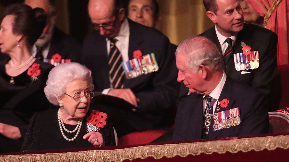 Queen Elizabeth II and Prince Charles, Prince of Wales attend the Royal British Legion Festival of Remembrance