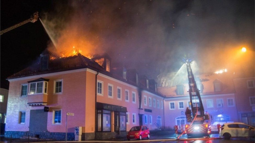 Future migrant accommodation on fire in Bautzen, eastern Germany
