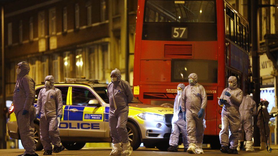 Forensic officers carry out a search in Streatham following attack