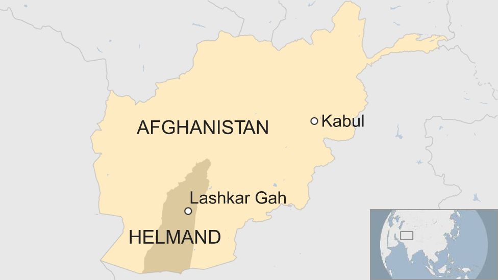 A map of Afghanistan showing Lashkar Gah in Helmand Province, in relation to the capital, Kabul