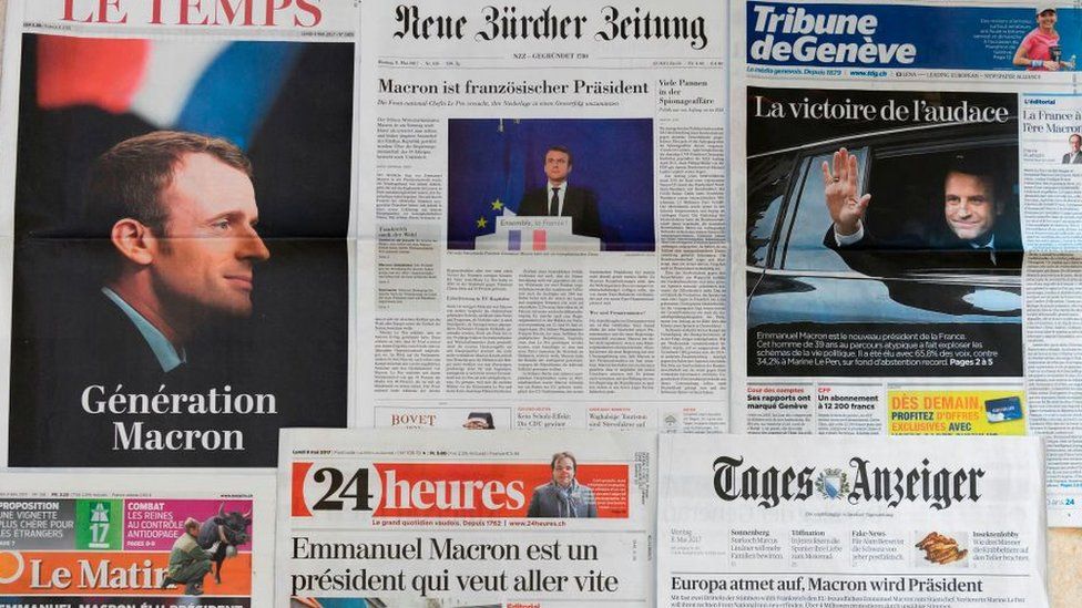 Swiss newspapers on the election of President Macon in 2017