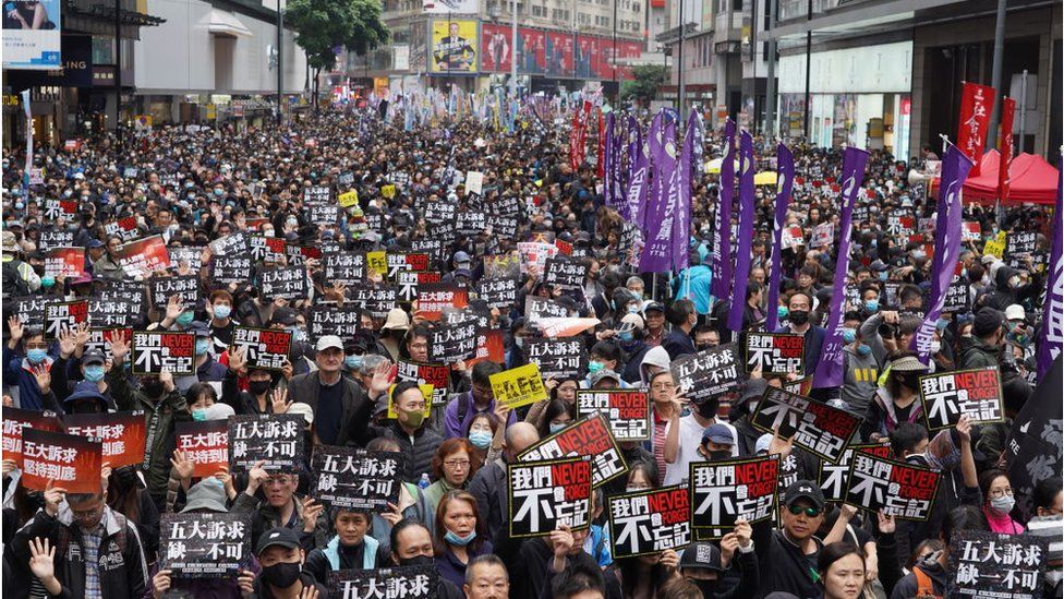 Tens of thousands of protesters marched in Hong Kong on January 1