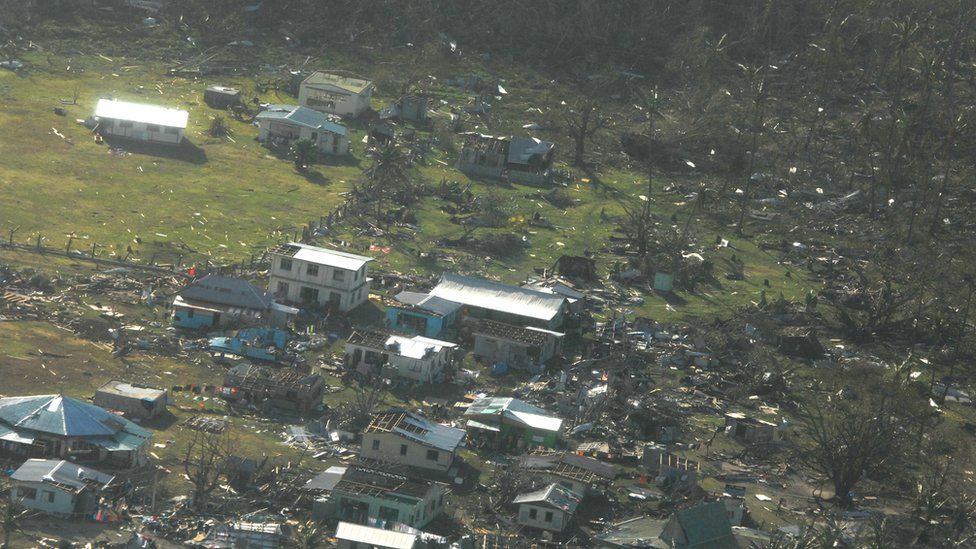 Aerial photo of devastation on Yacata island
