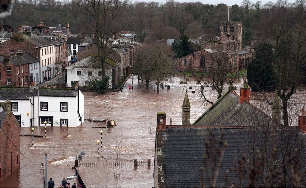 Aerial shot of flood waters in Appleby from February 2020